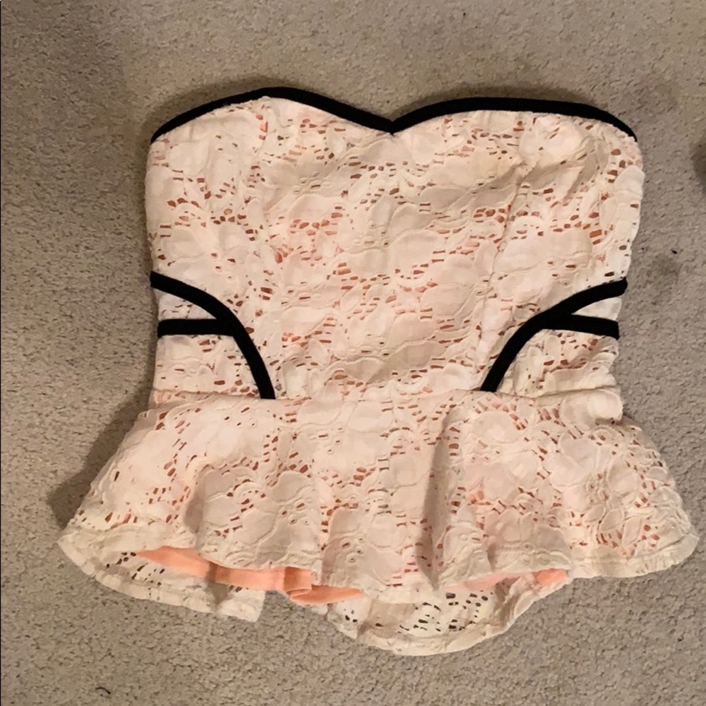 Lace peplum tube top